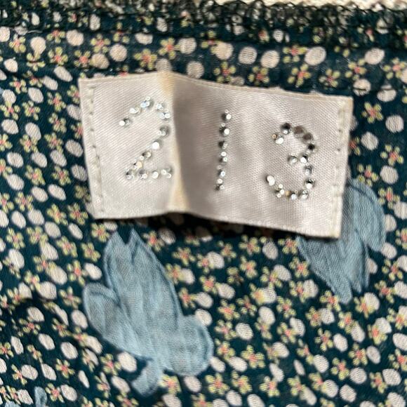 Y2K 213 Industry Dress M Green Floral Ruffled Lace Semi Sheer Boho Coquette - Picture 14 of 16